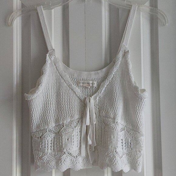 Aeropostale White Cropped Tie-Front Crop Top Women's Size M - Picture 2 of 11